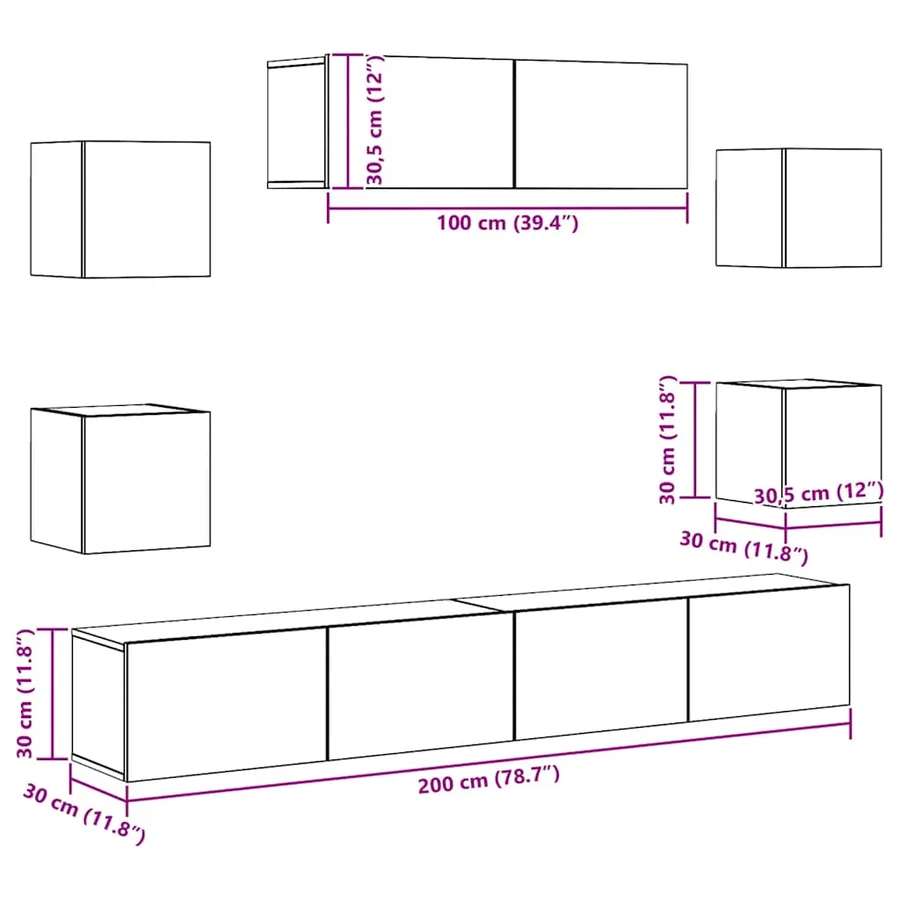 Ensemble de meubles TV 7 pcs Gris béton Bois d'ingénierie - 12