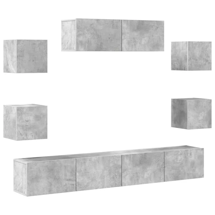 Ensemble de meubles TV 7 pcs Gris béton Bois d'ingénierie - 2