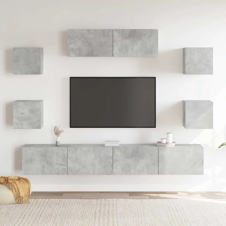 Ensemble de meubles TV 7 pcs Gris béton Bois d'ingénierie - 3