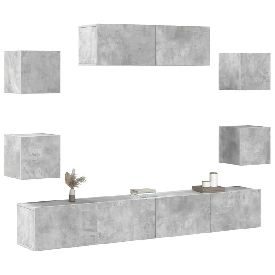 Ensemble de meubles TV 7 pcs Gris béton Bois d'ingénierie - 4