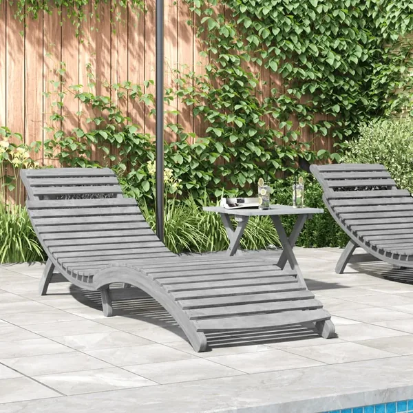 Chaise longue gris 184x55x64 cm bois massif d'acacia