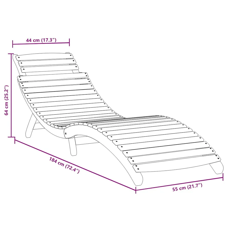 Chaise longue gris 184x55x64 cm bois massif d'acacia - 7