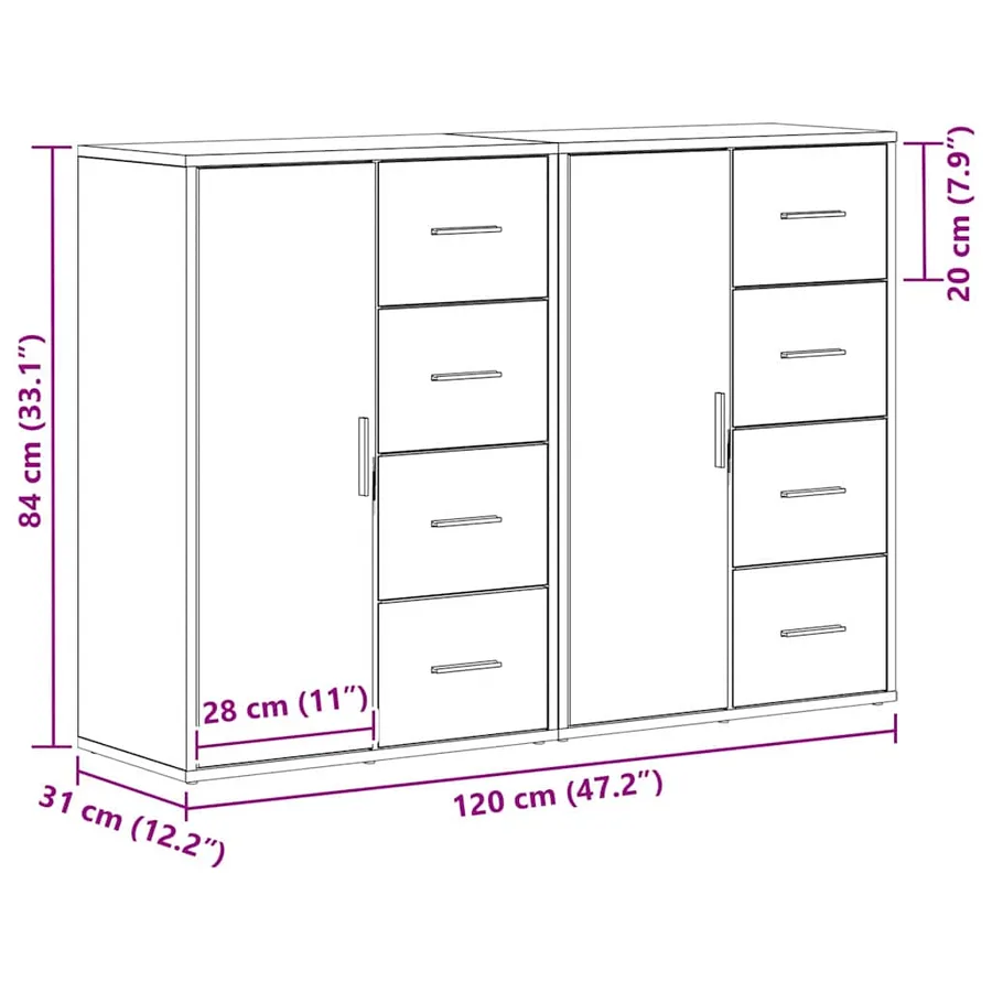 Buffet 2 pcs Bois ancien 60 x 31 x 84 cm Bois d'ingénierie - 12