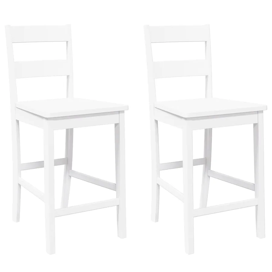 Tabourets de bar 2 pcs blanc bois massif d'hévéa - 2