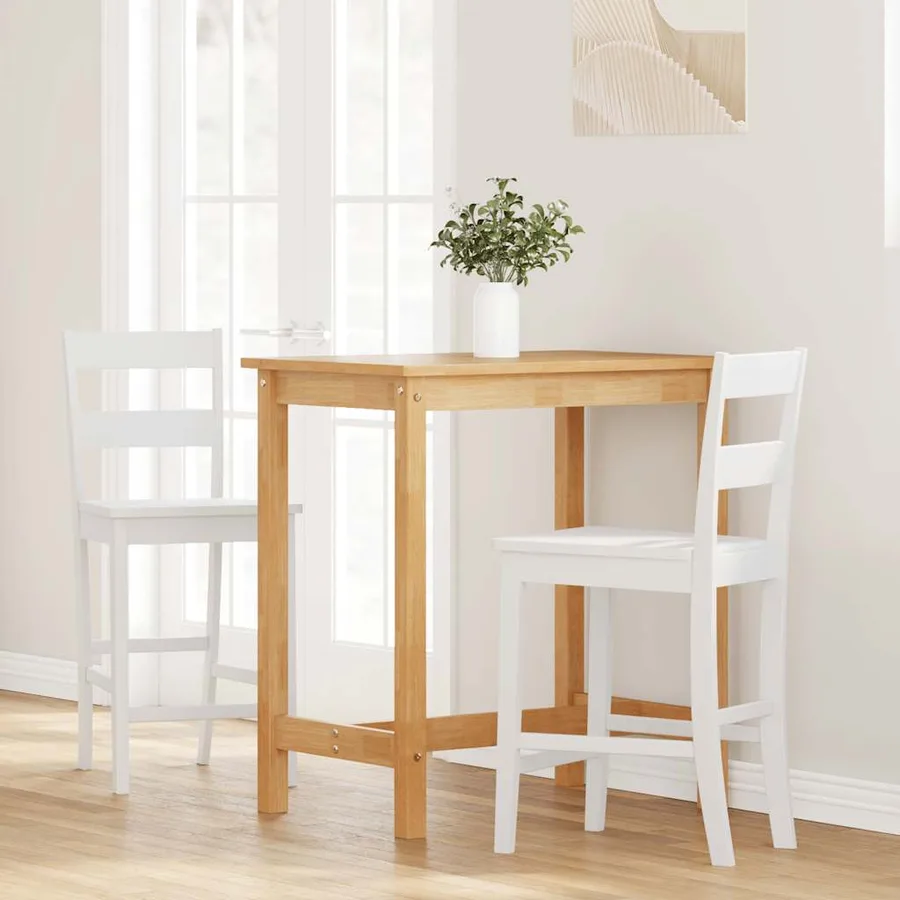 Tabourets de bar 2 pcs blanc bois massif d'hévéa - 3