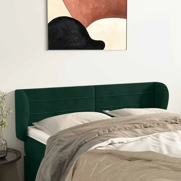 Tête de lit avec oreilles Vert foncé 147x23x78/88 cm Velours
