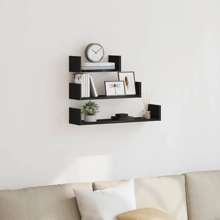 Étagères murales 3 pcs en chêne noir contrecollé