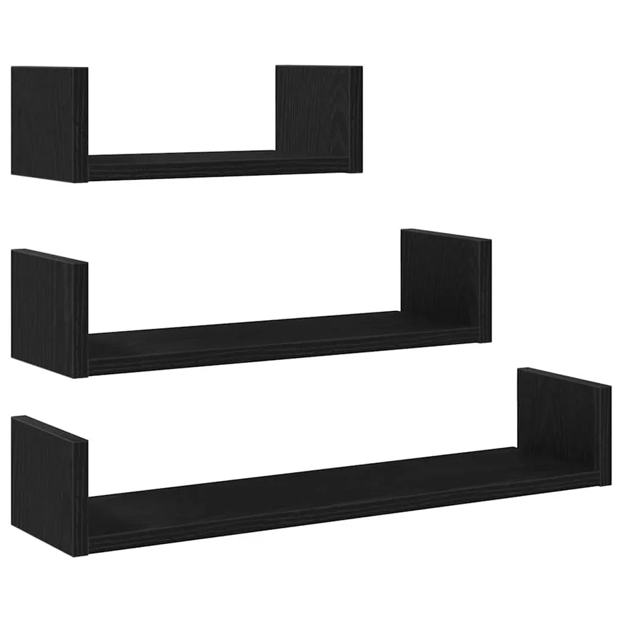 Étagères murales 3 pcs en chêne noir contrecollé - 2