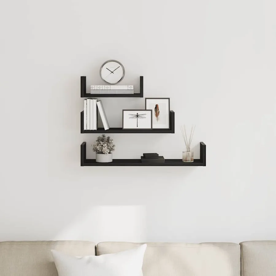 Étagères murales 3 pcs en chêne noir contrecollé - 3
