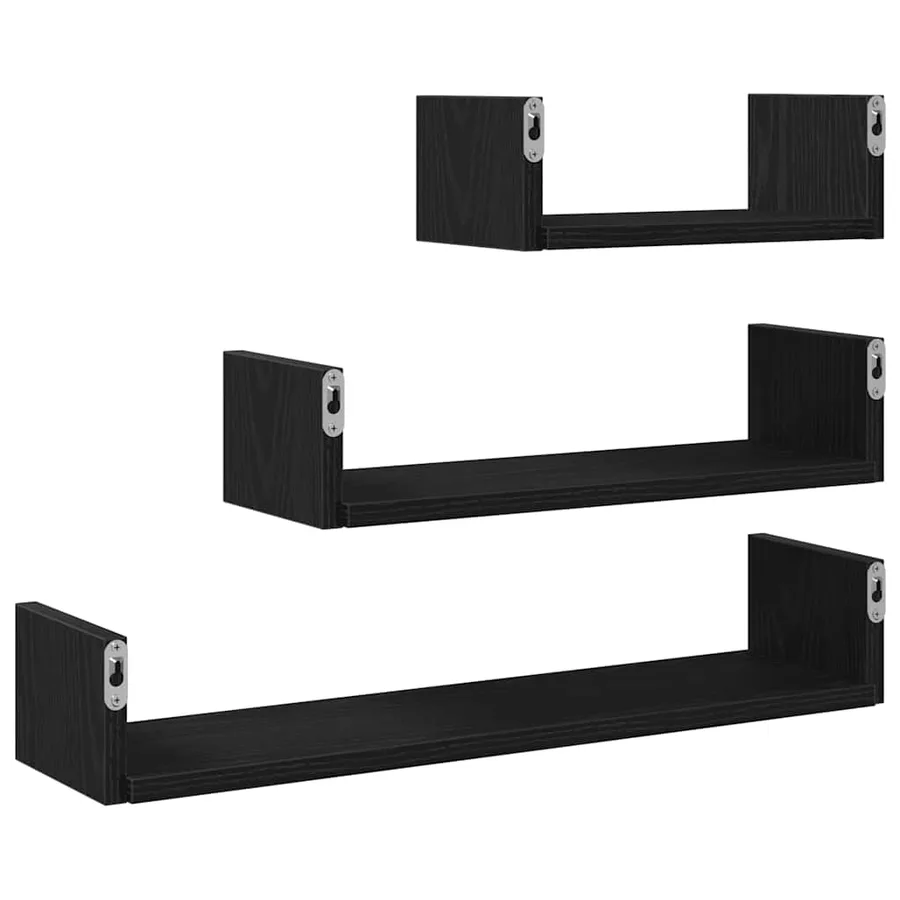 Étagères murales 3 pcs en chêne noir contrecollé - 7