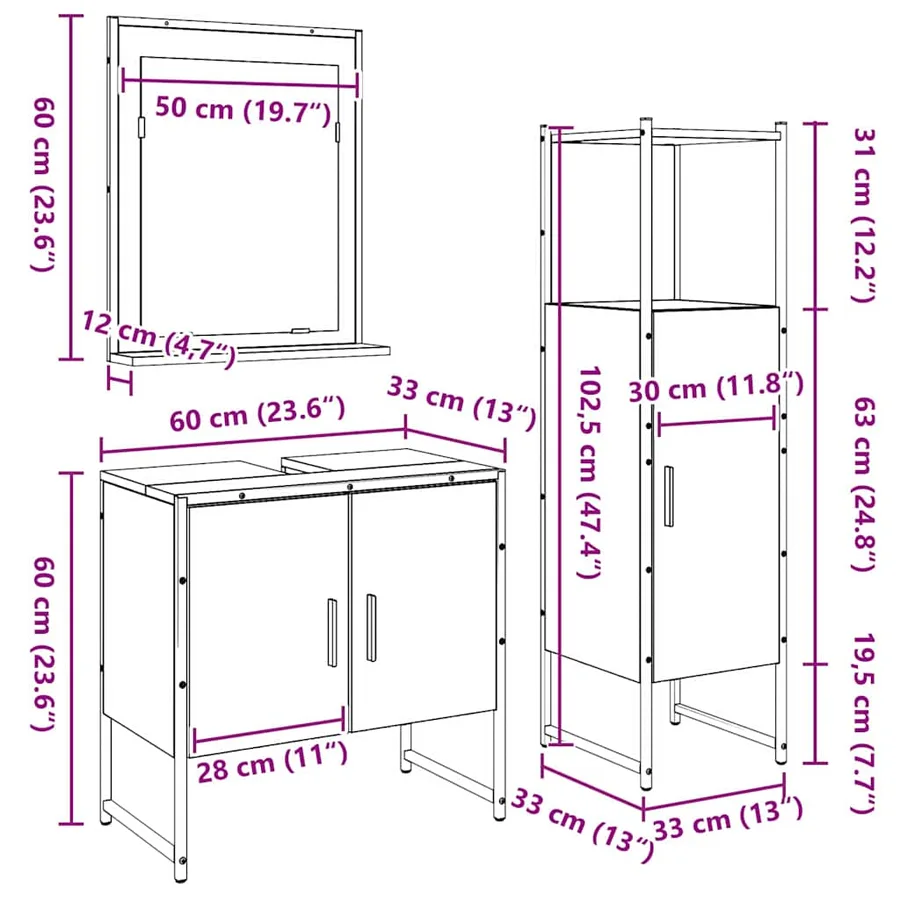 Ensemble de mobilier de salle de bain 3 pc Marron - 11