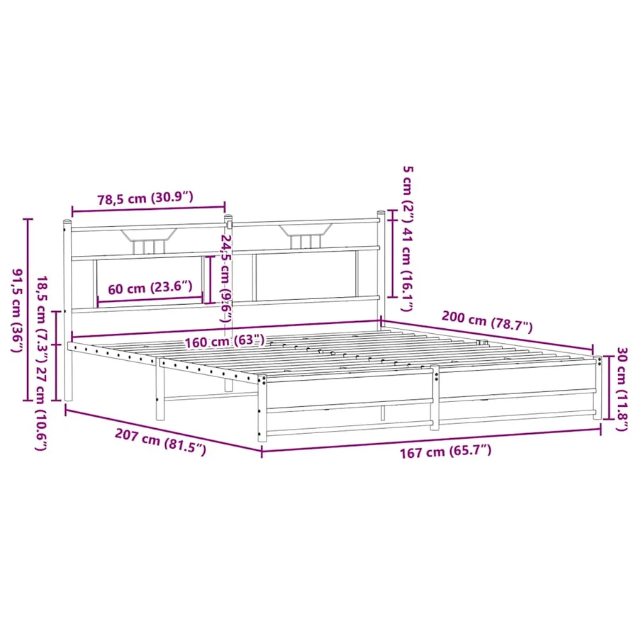 Cadre de lit sans matelas chêne fumé 160x200 cm bois ingénierie - 11