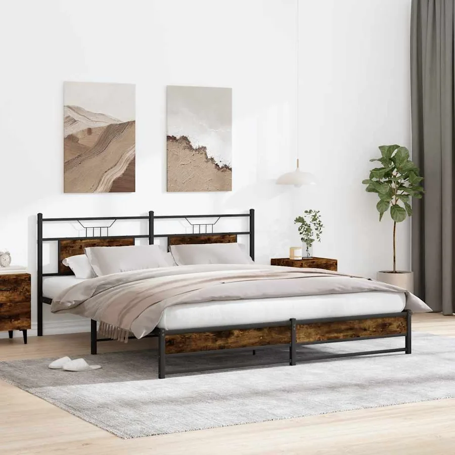 Cadre de lit sans matelas chêne fumé 160x200 cm bois ingénierie - 5