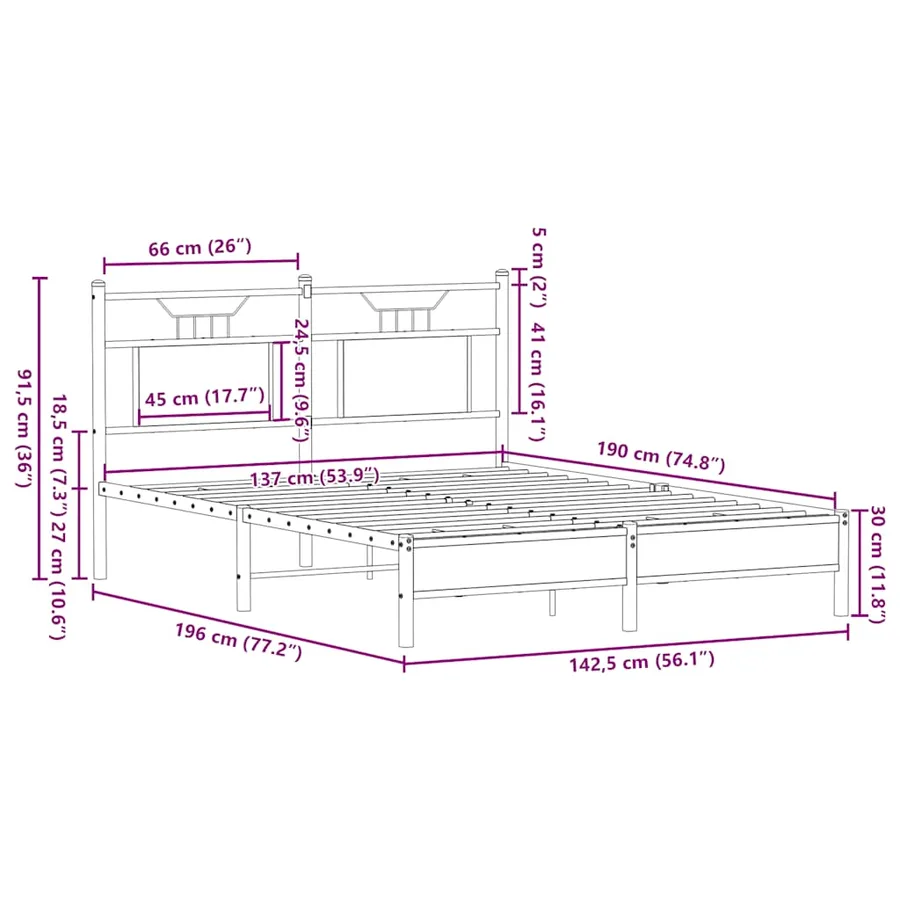 Cadre de lit sans matelas chêne fumé 137x190 cm bois ingénierie - 11