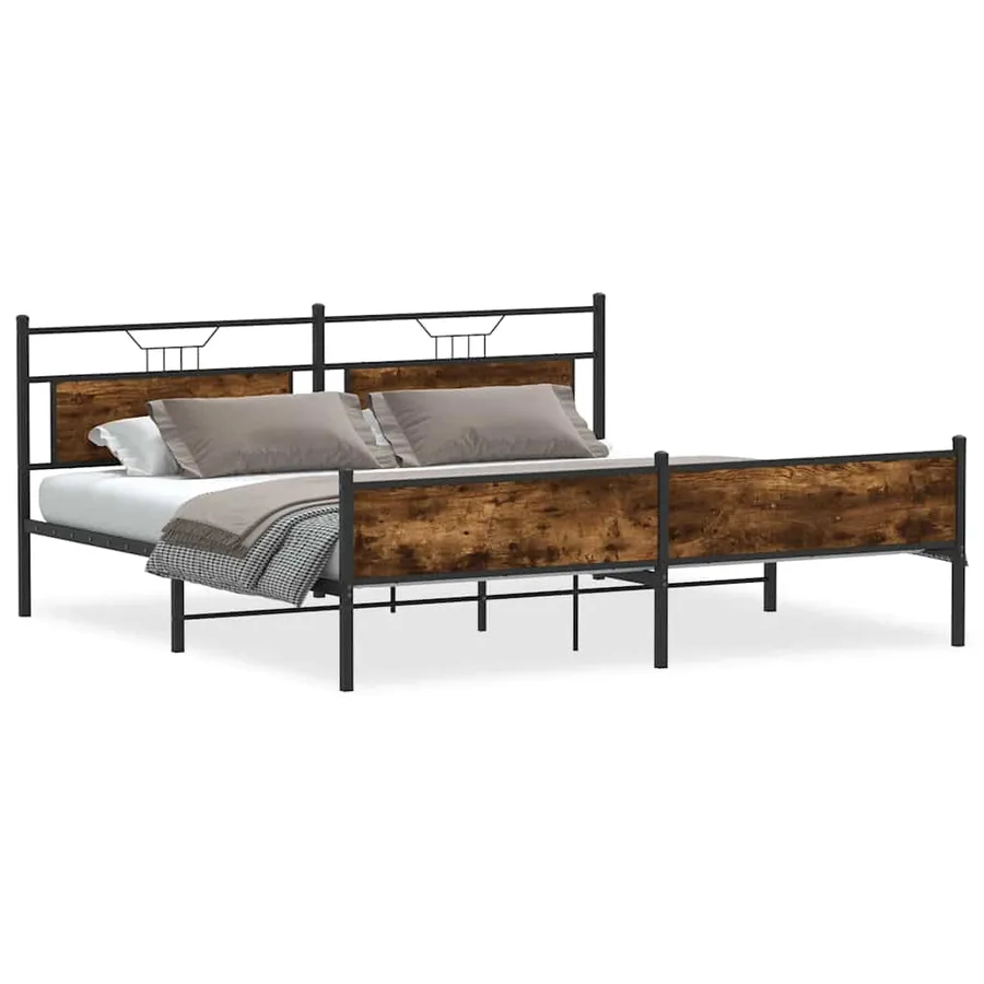 Cadre de lit en métal sans matelas chêne fumé 193x201 cm - 2