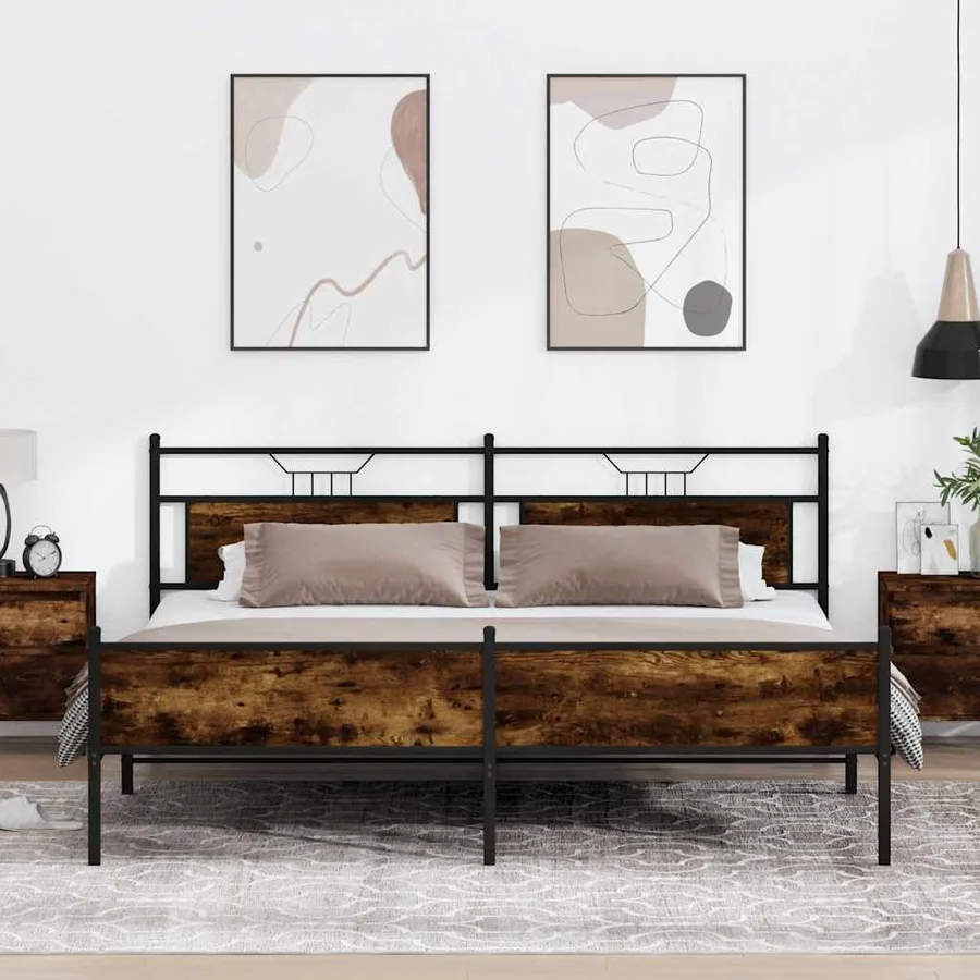 Cadre de lit en métal sans matelas chêne fumé 193x201 cm - 4