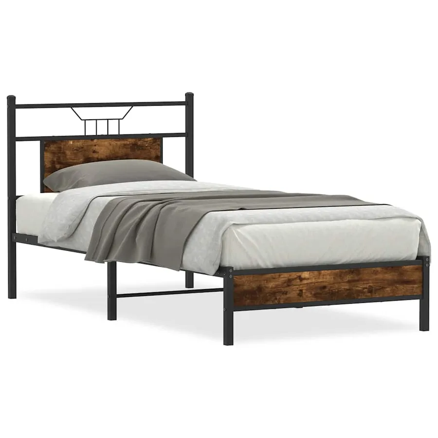 Cadre de lit sans matelas chêne fumé 75x190cm bois d'ingénierie - 2