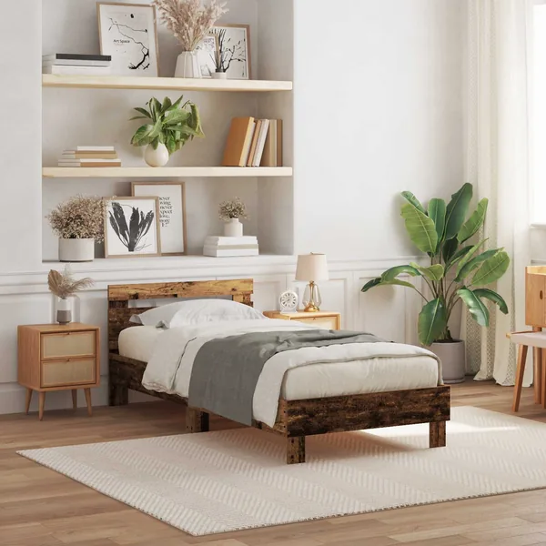 Cadre de lit avec LED Bois ancien 75 x 190 cm Bois d'ingénierie