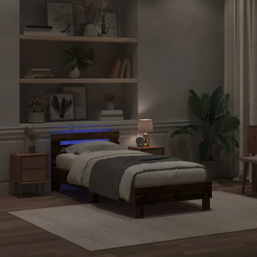 Cadre de lit avec LED Bois ancien 75 x 190 cm Bois d'ingénierie - 3