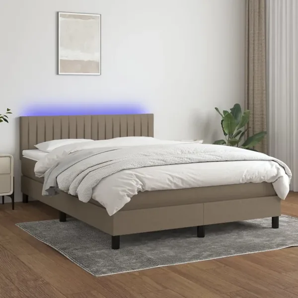 Sommier à lattes de lit avec matelas LED Taupe 140x190 cm Tissu