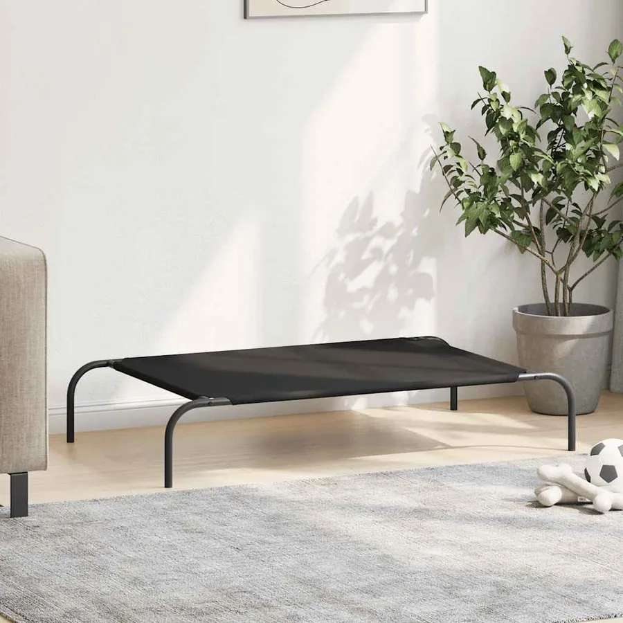 Lit surélevé pour chien noir 110x65x20 cm tissu oxford et acier - 3