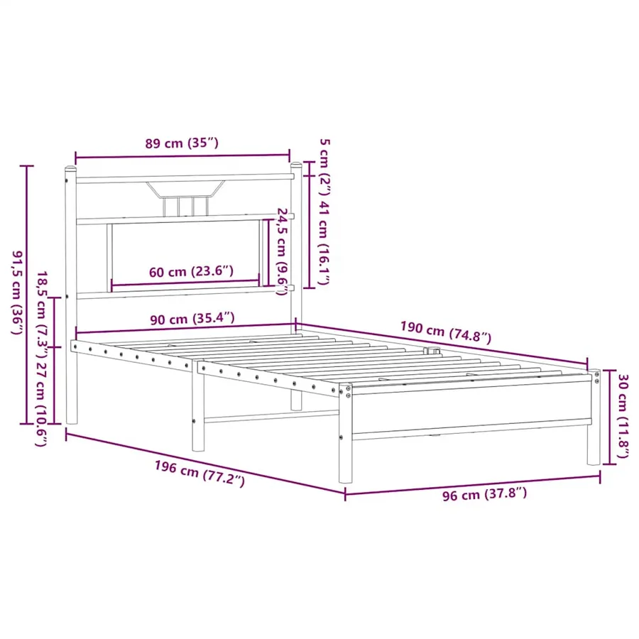 Cadre de lit sans matelas chêne fumé 90x190cm bois d'ingénierie - 11