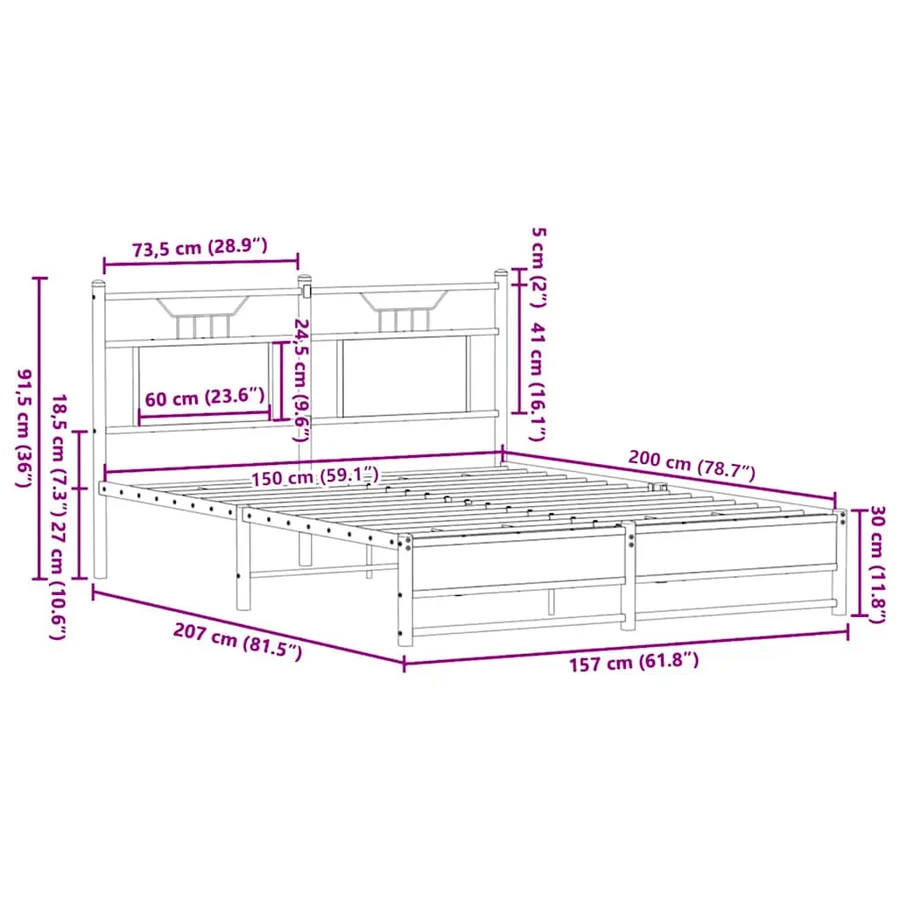 Cadre de lit sans matelas chêne sonoma 150x200 cm - 11
