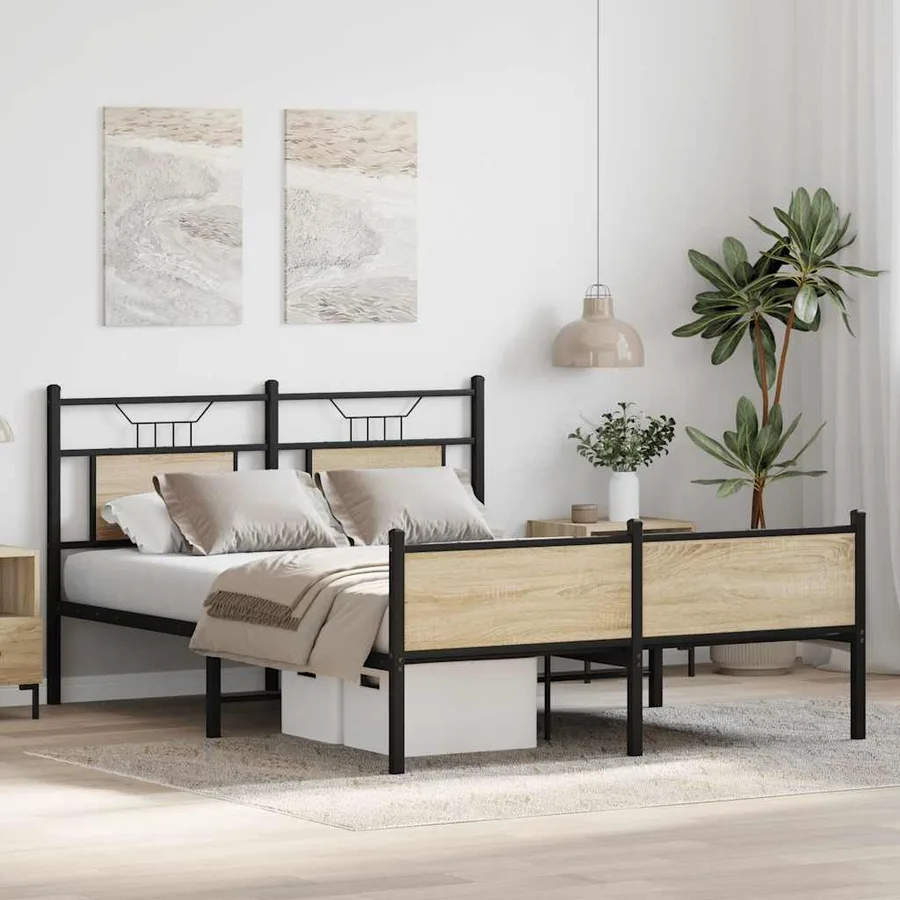 Cadre de lit sans matelas chêne sonoma 137x190 cm - 5