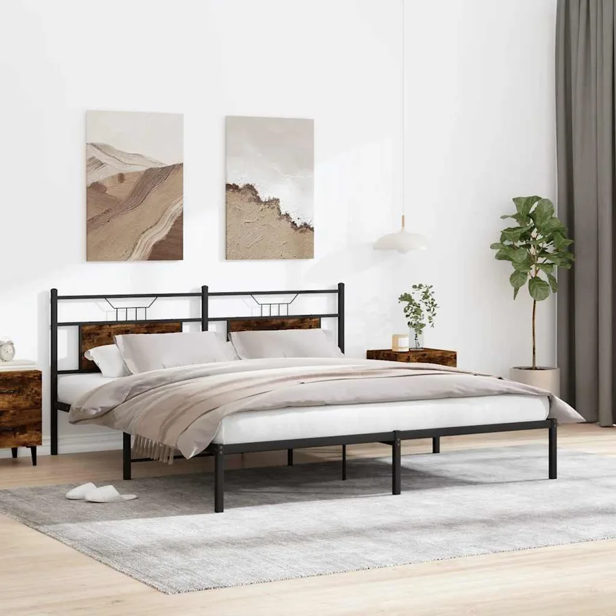 Cadre de lit sans matelas chêne fumé 160x200 cm bois ingénierie - 4