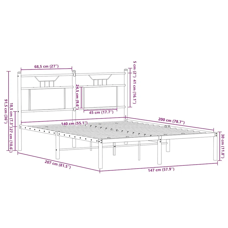Cadre de lit sans matelas chêne fumé 140x200 cm bois ingénierie - 11