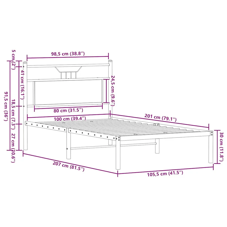Cadre de lit sans matelas chêne fumé 100x200 cm bois ingénierie - 11
