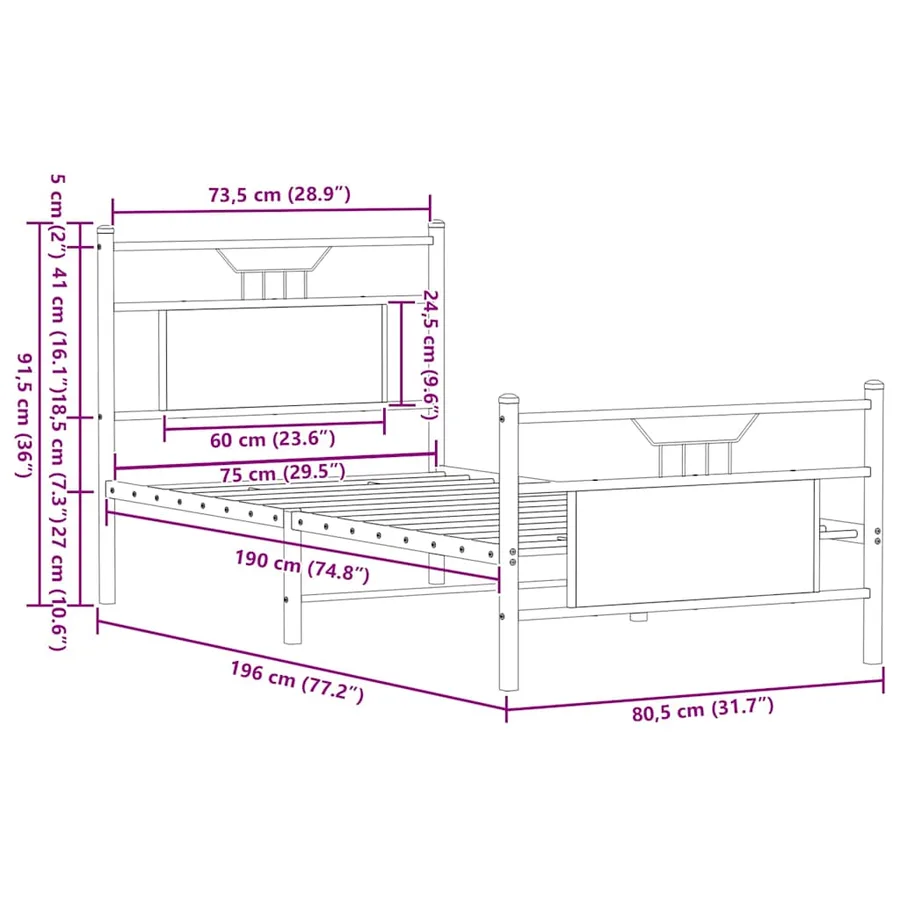 Cadre de lit sans matelas chêne sonoma 75x190 cm - 11