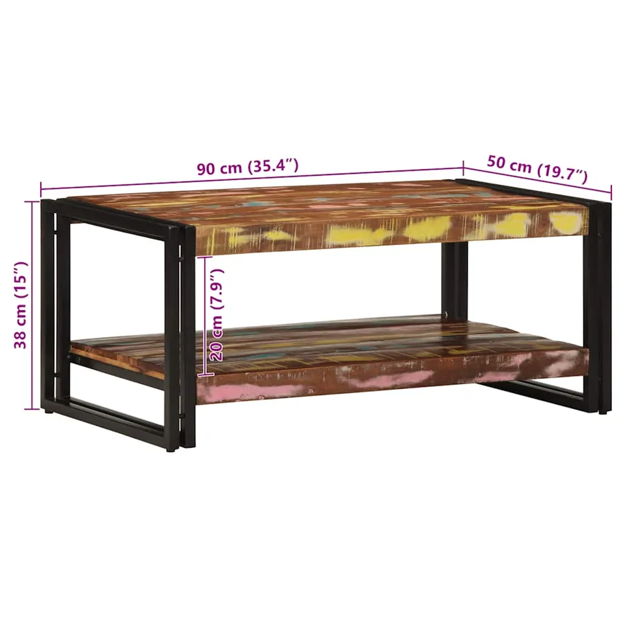 Table basse multicolore 90x50x38 cm bois de récupération massif - 11