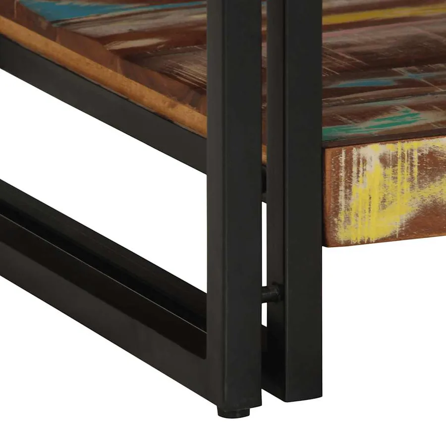 Table basse multicolore 90x50x38 cm bois de récupération massif - 8