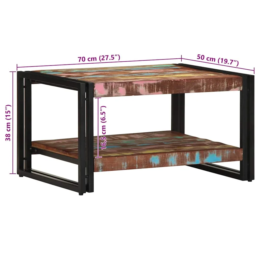 Table basse multicolore 70x50x38 cm bois de récupération massif - 11