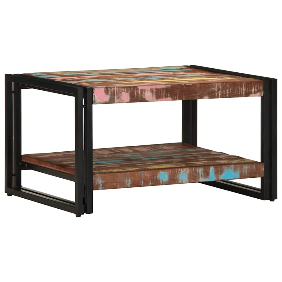 Table basse multicolore 70x50x38 cm bois de récupération massif - 2