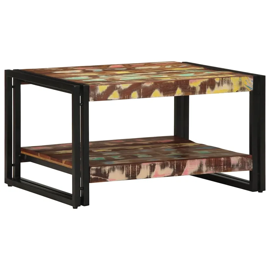 Table basse multicolore 70x50x38 cm bois de récupération massif - 3