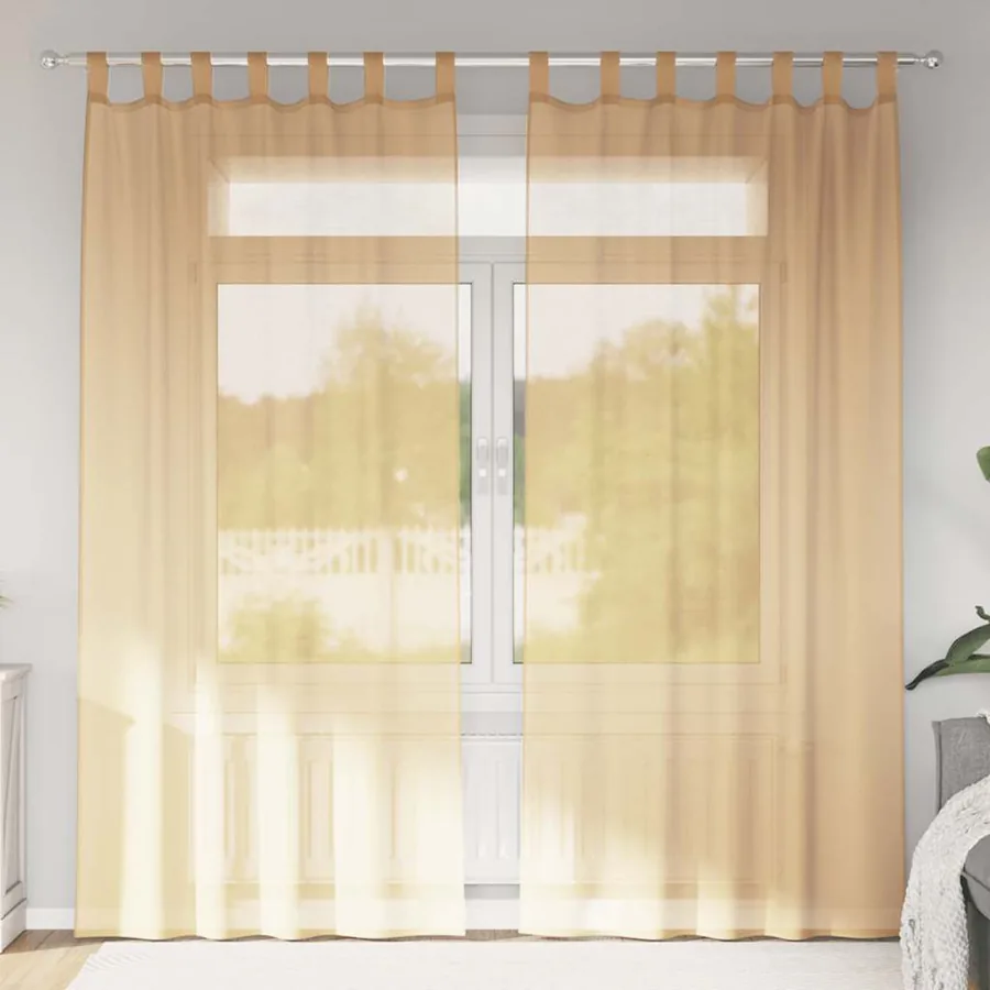 Rideaux en voile avec boucles 2 pcs sable 140x225 cm