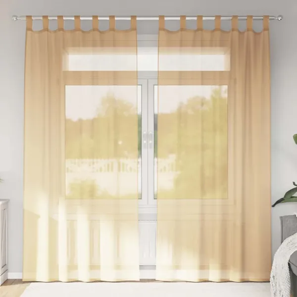 Rideaux en voile avec boucles 2 pcs sable 140x225 cm