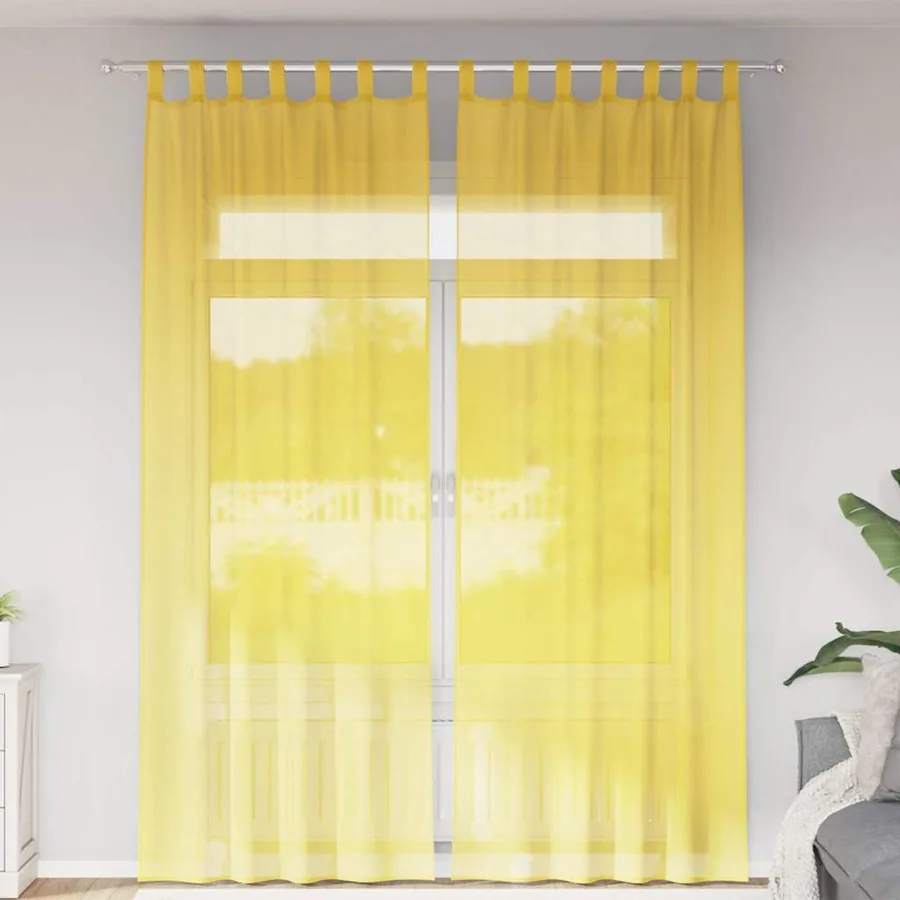 Rideaux en voile avec boucles 2 pcs jaune 140x260 cm