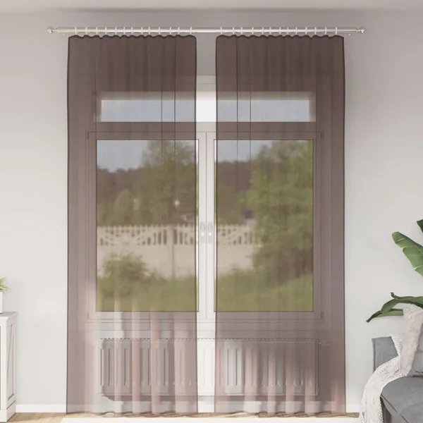 Rideaux en voile avec passe-tringles 2 pcs marron
