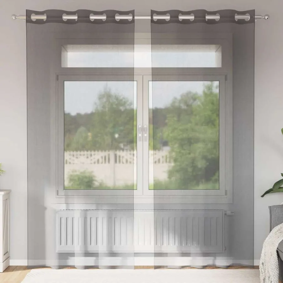 Rideaux en voile avec œillets 2 pcs gris foncé 140x225 cm