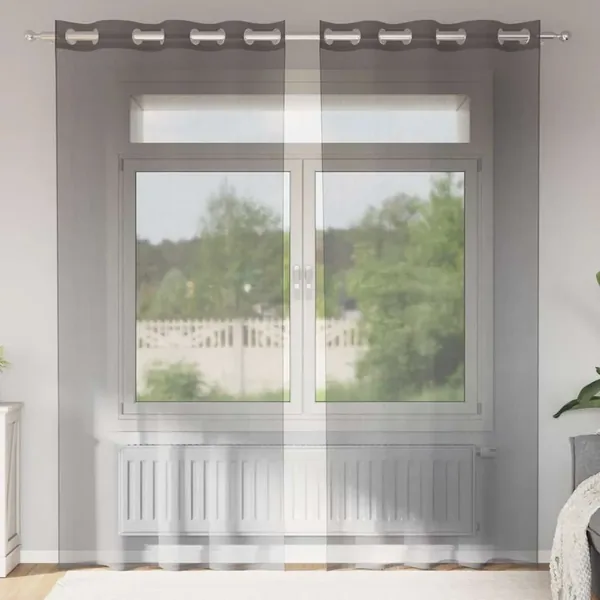 Rideaux en voile avec œillets 2 pcs gris foncé 140x225 cm