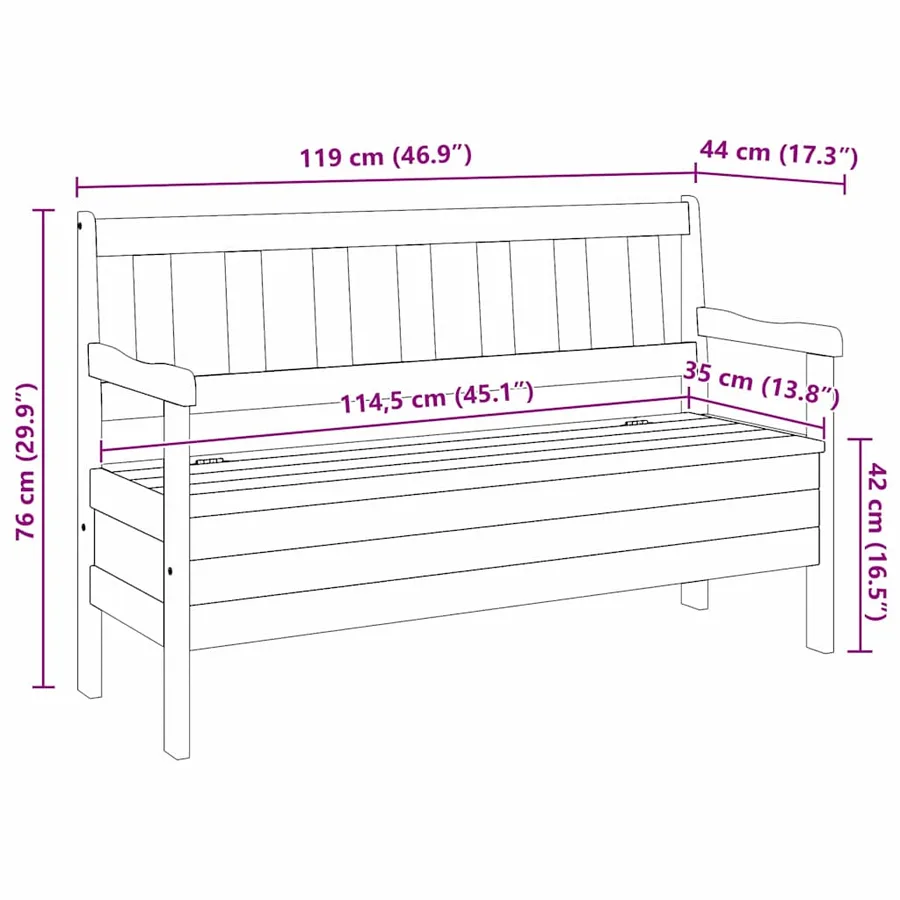 Banc extérieur Marron 119 x 44 x 76 cm Bois de pin massif - 11
