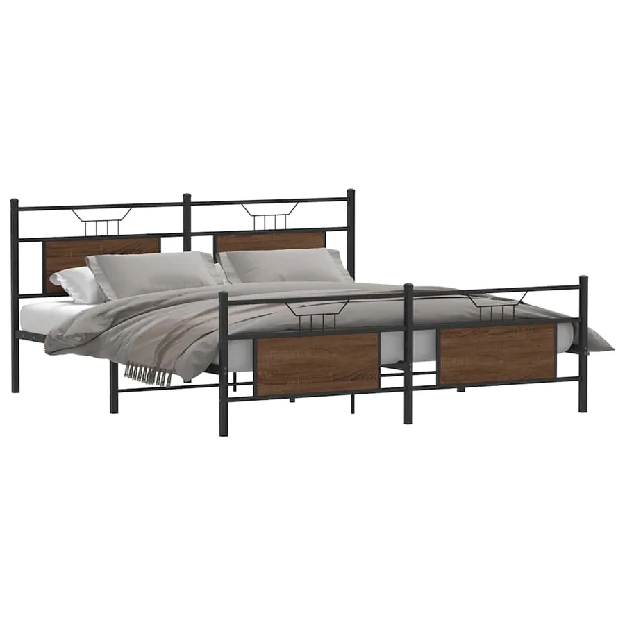 Cadre de lit en métal sans matelas chêne marron 160x200 cm - 3