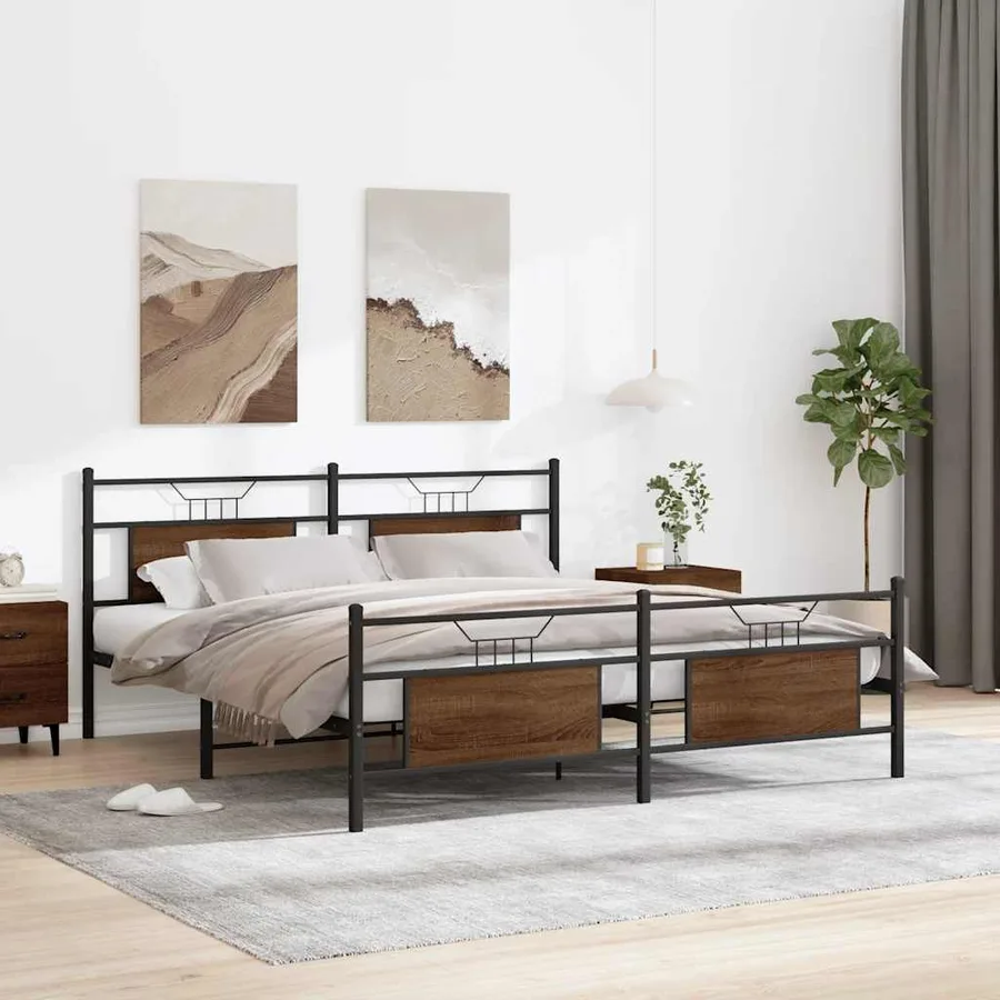 Cadre de lit en métal sans matelas chêne marron 160x200 cm - 4