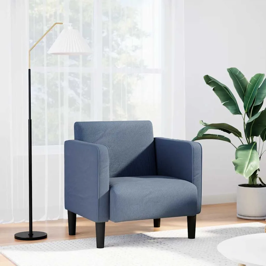 Canapé-chaise accoudoirs bleu 54 cm tissu velours côtelé