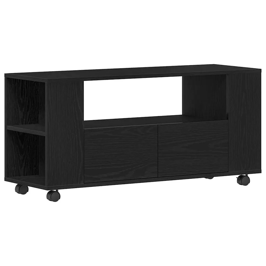 Meuble TV avec roulettes chêne noir bois d'ingénierie - 2