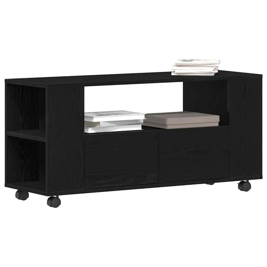 Meuble TV avec roulettes chêne noir bois d'ingénierie - 4