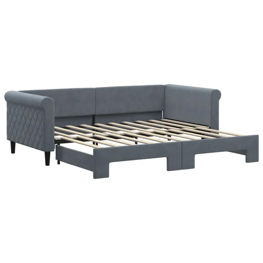 Lit de jour avec gigogne sans matelas gris foncé 90x190 cm - 2